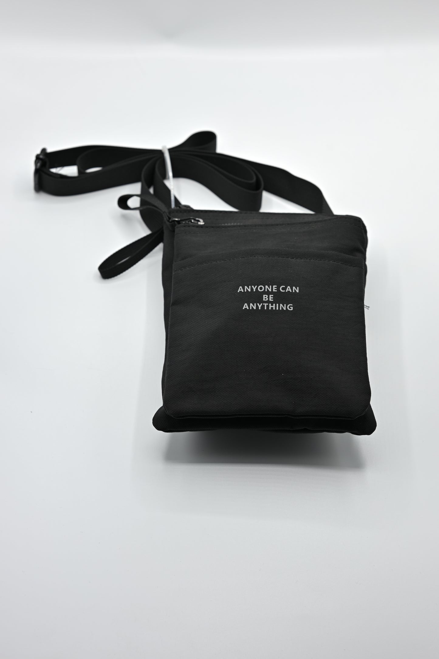 Minimalist Black Crossbody Bag – 'Anyone Can Be Anything' Edition