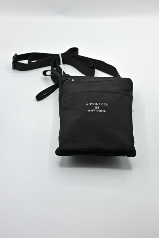 Minimalist Black Crossbody Bag – 'Anyone Can Be Anything' Edition